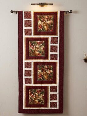 Handmade Quilted Cabin Table Runner Deer Wall Hanging Thanksgiving